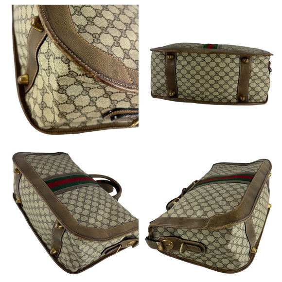 80's GUCCI Brown Supreme Canvas Web Carrier Boston Weekender Bag Made in Italy - Picture 14 of 17